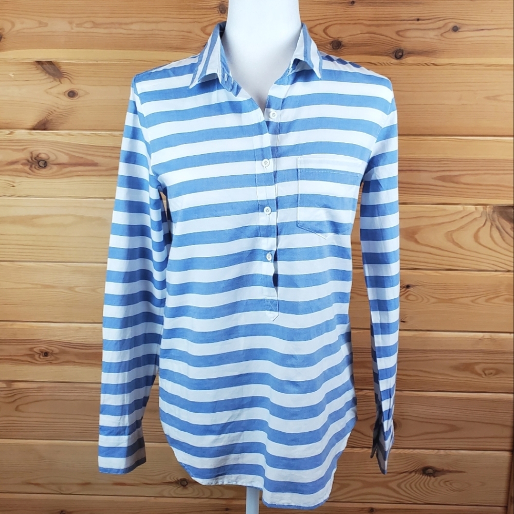 J.Crew Blue Striped Cotton Collared Tunic‎ Top Size 4